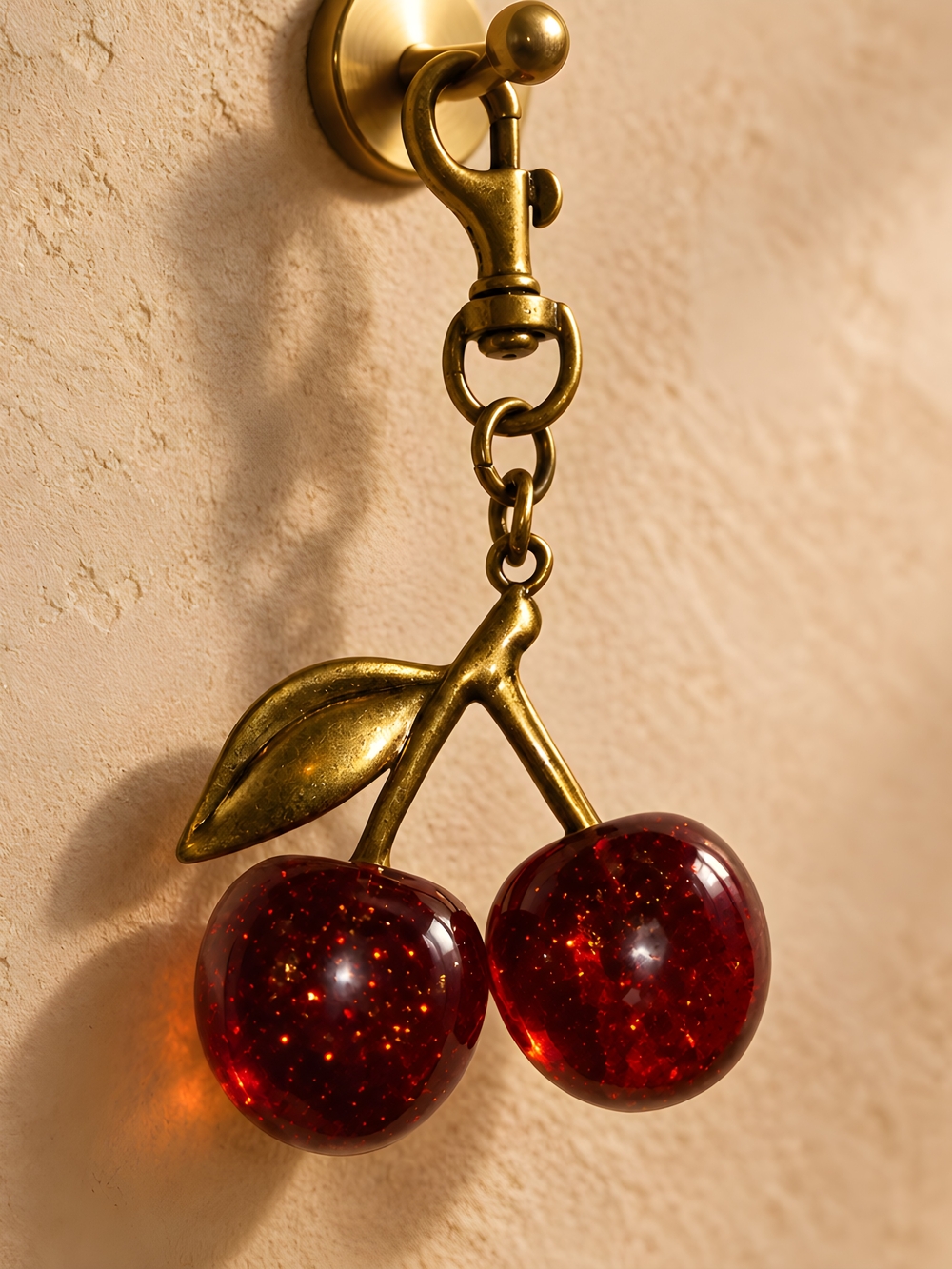 Gold-Tone Cherry Key & Card Holder Charm in Red